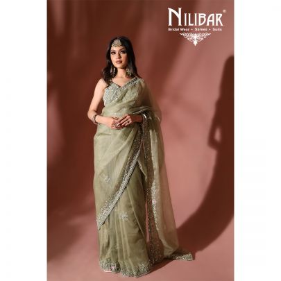 Olive Green Georgette Saree