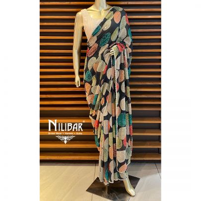 Black Georgette Printed Saree