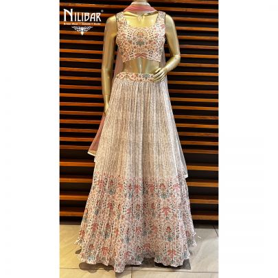 Cream Silk and Net Lehenga