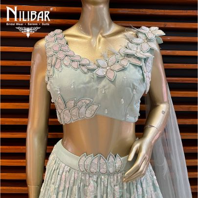 Pista Green Georgette and Net Lehenga