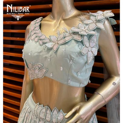 Pista Green Georgette and Net Lehenga