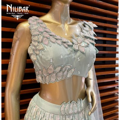 Pista Green Georgette and Net Lehenga