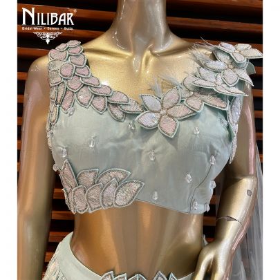 Pista Green Georgette and Net Lehenga