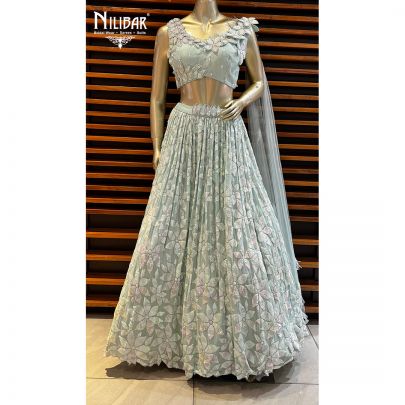 Pista Green Georgette and Net Lehenga