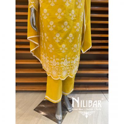 Yellow Cotton Thread Pant Suit