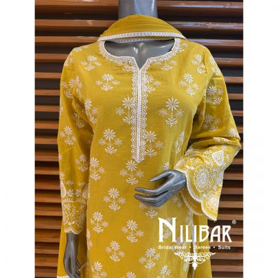 Yellow Cotton Thread Pant Suit