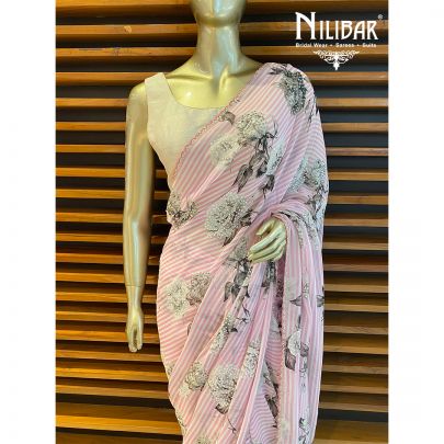 Pink Georgette Printed Saree