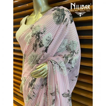 Pink Georgette Printed Saree