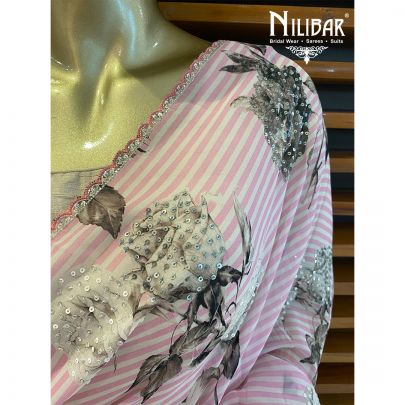 Pink Georgette Printed Saree