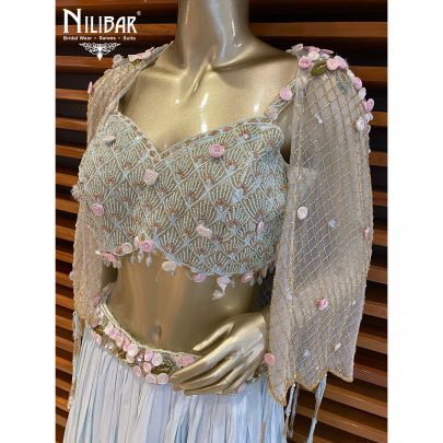 Baby Blue Crepe and Silk Lehenga
