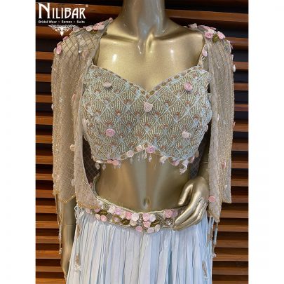 Baby Blue Crepe and Silk Lehenga