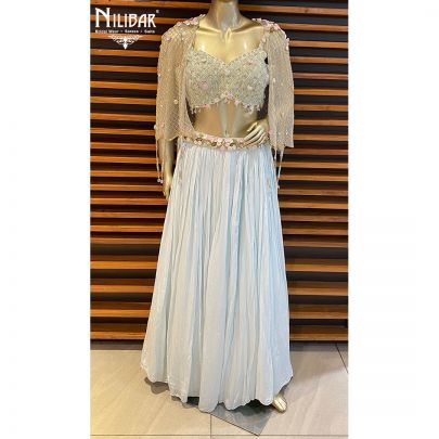 Baby Blue Crepe and Silk Lehenga