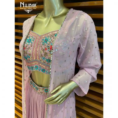 Mauve Pink Georgette and Silk Jacket Style Suit