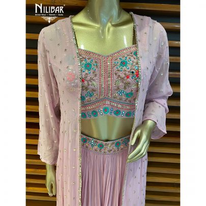 Mauve Pink Georgette and Silk Jacket Style Suit