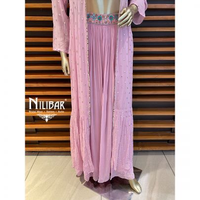 Mauve Pink Georgette and Silk Jacket Style Suit