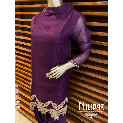 Dark Purple Organza and Satin Co-ord Set