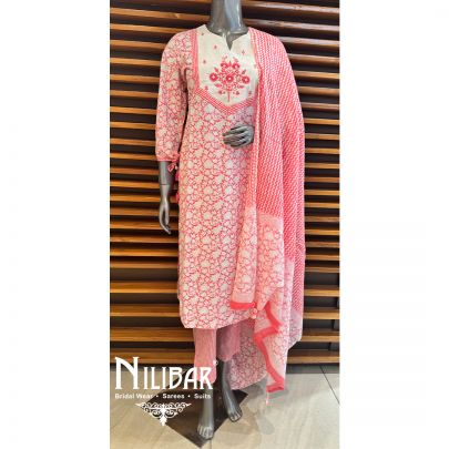 Pink Cotton Thread Pant Suit