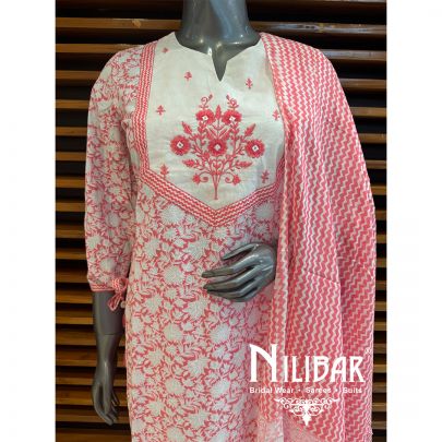 Pink Cotton Thread Pant Suit