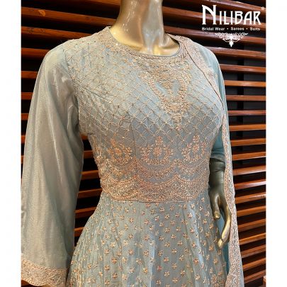 Tea Green Silk Palazzo Suit Set