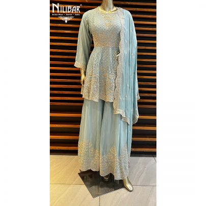 Tea Green Silk Palazzo Suit Set