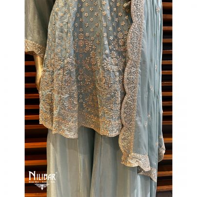 Tea Green Silk Palazzo Suit Set
