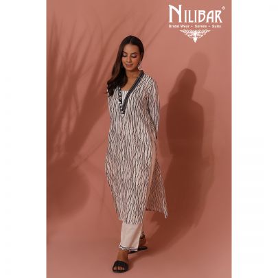 Black and White Cotton Straight Pant Suit