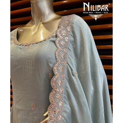 Tea Green Silk  Palazzo Suit Set
