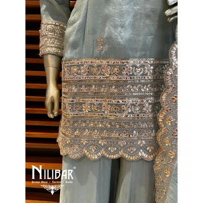 Tea Green Silk  Palazzo Suit Set
