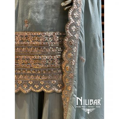 Tea Green Silk  Palazzo Suit Set