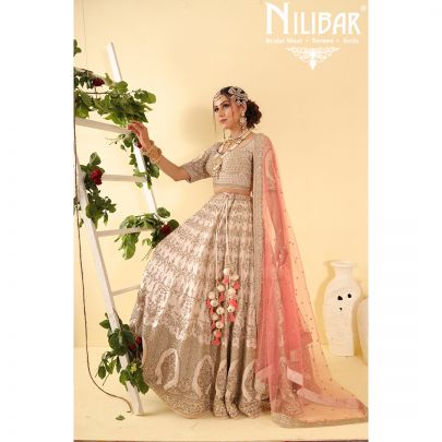 salmon pink Georgette Lehenga