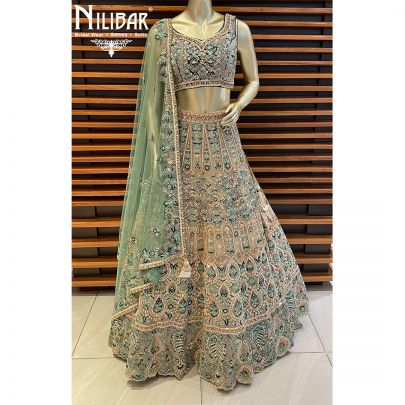 Bottle Green Net Lehenga