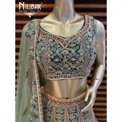 Bottle Green Net Lehenga
