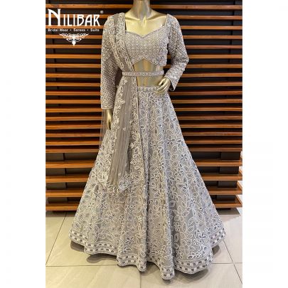 Silver Grey Lame and Net Lehenga