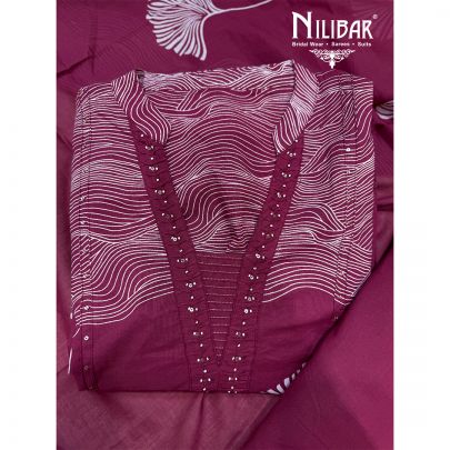 Wine Cotton Printed Unstitched Suit