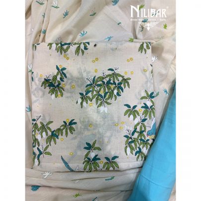 Milky White Cotton Printed Unstitched Suit