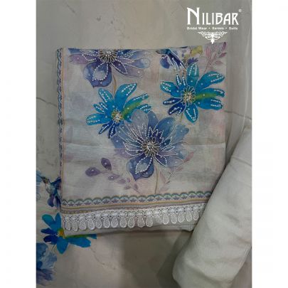 Cream Cotton Printed Unstitched Suit