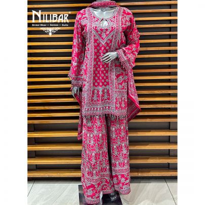 Dark Pink Crepe Palazzo Suit Set