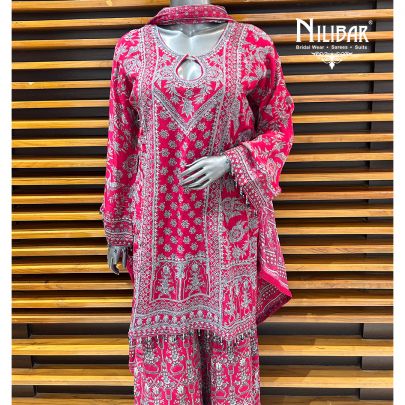 Dark Pink Crepe Palazzo Suit Set