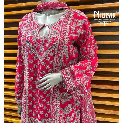 Dark Pink Crepe Palazzo Suit Set