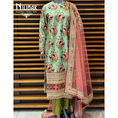 Multicolor Printed Silk Salwar Suit Set