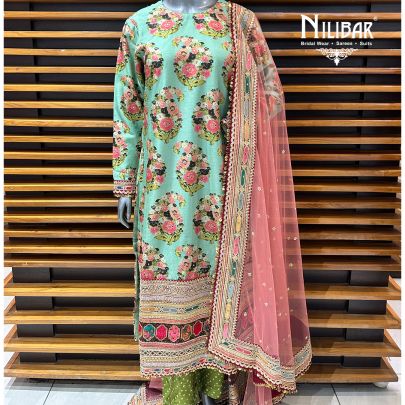 Multicolor Printed Silk Salwar Suit Set