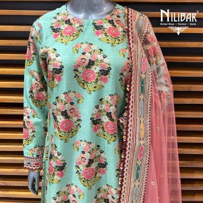 Multicolor Printed Silk Salwar Suit Set