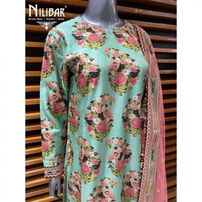 Multicolor Printed Silk Salwar Suit Set