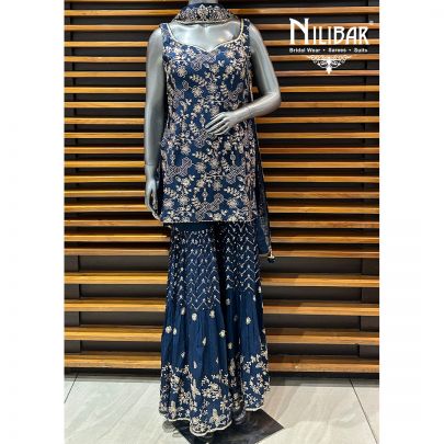 Blue Crepe Garara Suit Set
