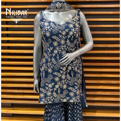 Blue Crepe Garara Suit Set