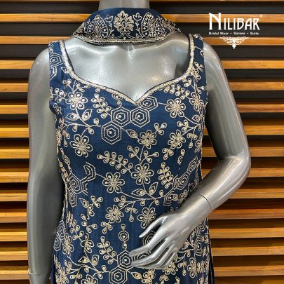 Blue Crepe Garara Suit Set