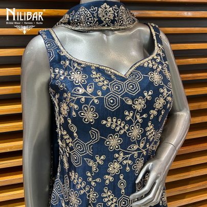 Blue Crepe Garara Suit Set