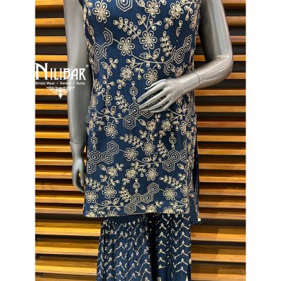 Blue Crepe Garara Suit Set