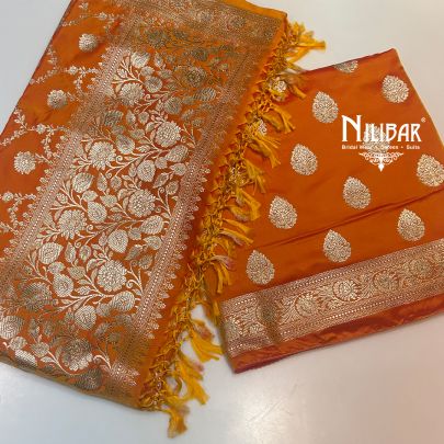 Orange Banarasi Silk Unstitched Suit