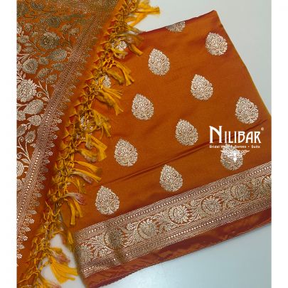 Orange Banarasi Silk Unstitched Suit